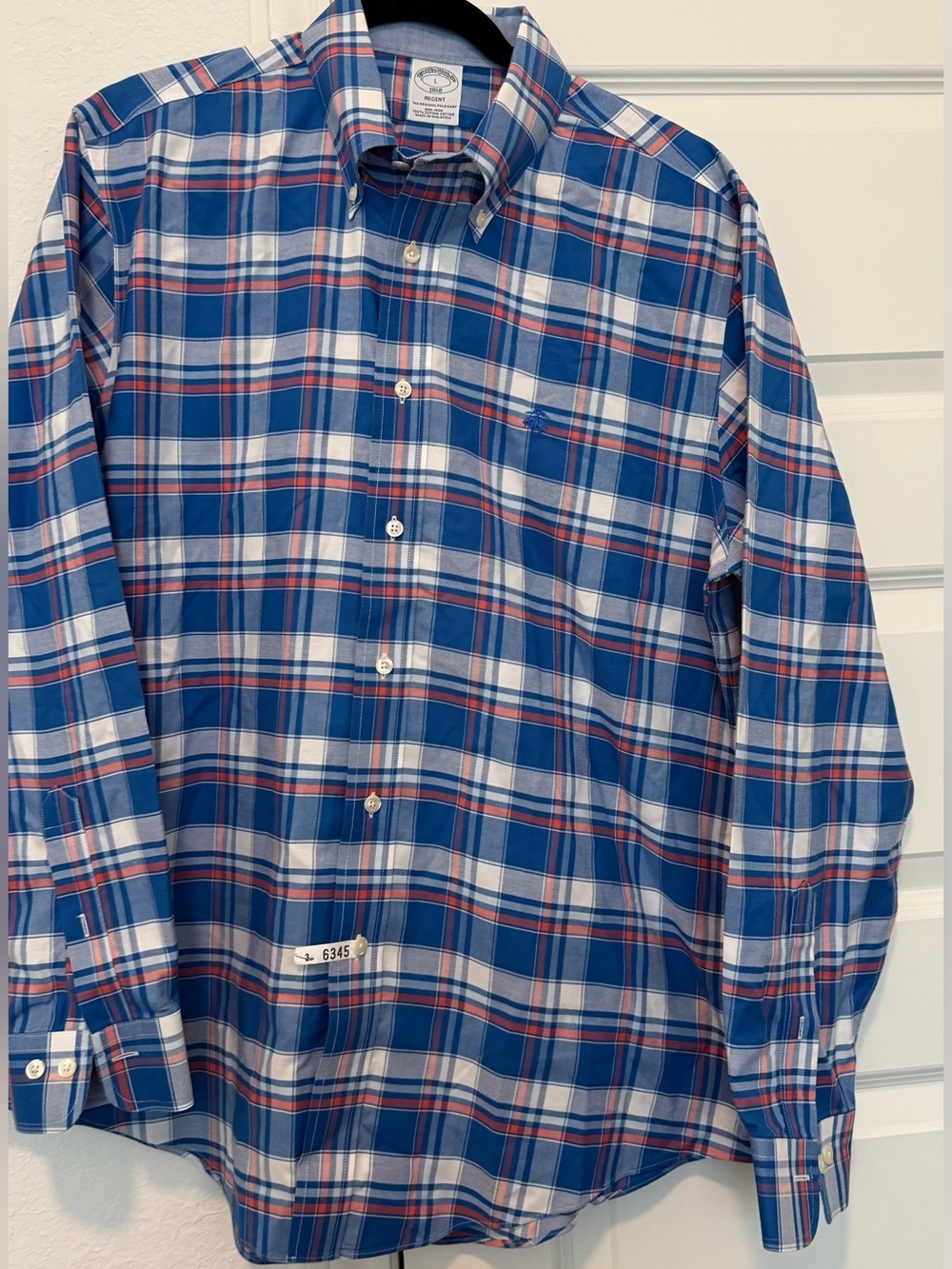 Brooks Brothers 1818 Regent  Blue and White Plaid Button-Down Shirt size L